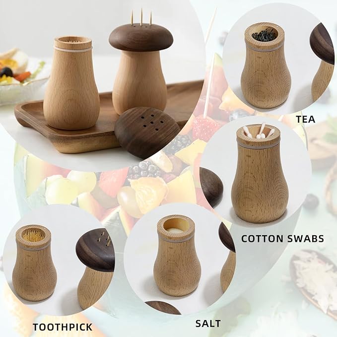 Cute Mushroom Toothpicks Holder with 390 Pcs Toothpicks, Cactus Toothpick Holder Dispenser for Home Kitchen Table Decor Accessories, Warm and Unique Gifts (1.Mushroom)