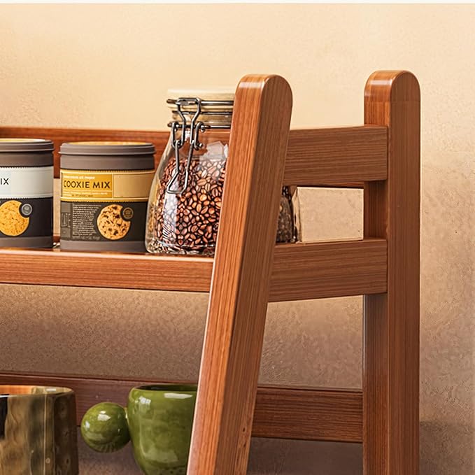 Coffee Station Organizer, Bamboo Mug Holder Countertop, Kitchen Counter Shelf for Tea Coffee Bar Accessories, Matcha Stand, Cup Display, Condiment Storage Rack, 2 Tier, Brown