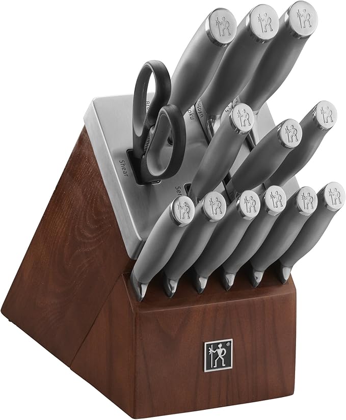 Henckels Modernist 14-pc Self-Sharpening Knife block set, Chef Knife, Paring Knife, Dark Brown, Stainless Steel, Walnut