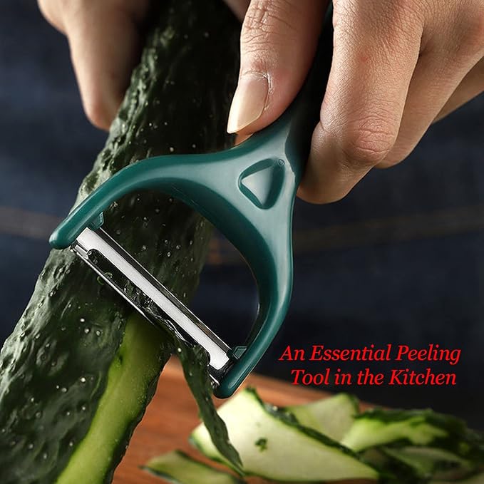 2 Pack Durable Non-Slip Handle & Stainless Steel Sharp Blade Y-Shaped Peelers - Potato, Cabbage, Carrot, Apple, Lemon Peelers (2 Pcs Dark Green)