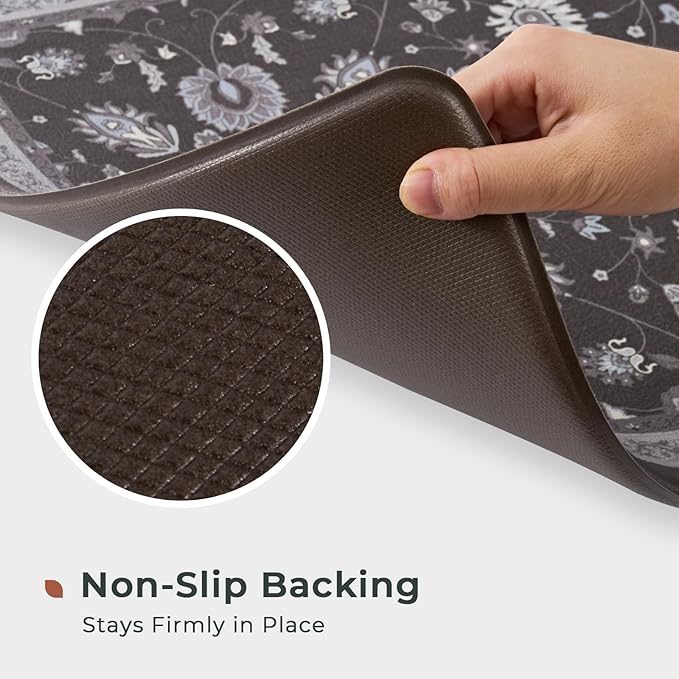 FRESHMINT Anti Fatigue Kitchen Mats for Floor 2 Piece Set, Waterproof & Non-Skid Vintage Floarl Kitchen Rugs, Cushioned Kitchen Mat for Standing Washable Comfort Desk Kitchen Runners, 17x30''+17x47''