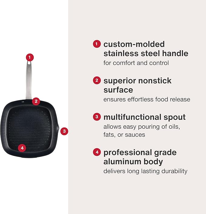 Zyliss Ultimate Pro Nonstick Grill Pan - Hard Anodized Grill Pan with Pour Spout - Non-Stick Stainless Steel Cookware - Scratch-Resistant and Dishwasher-Safe Pan - 10 inches