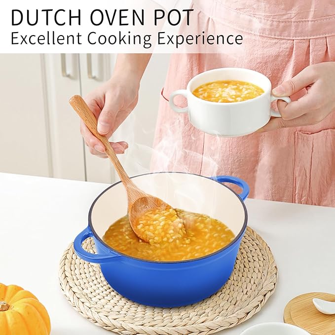 CookNexa 6 Quart Enameled Cast Iron Dutch Oven Pot with Lid and Silicone Accessories, Oven Safe up to 500°F or on Stovetop, Non-stick Dutch Oven for Bread Baking, Cooking, Dual Handles Cookware, Blue