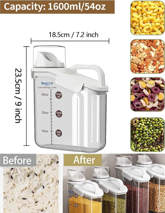 Cereal Containers Storage with Pour Spout Airtight Food Storage Containers with Lid Air Tight Cereal Dispenser Sealed Kitchen Canisters for Nuts Flour Sugar Beans Dry Food, Bpa Free 1.6L