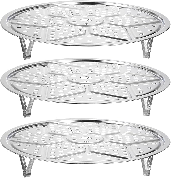 uxcell 2pcs Stainless Steel Steamer Rack with Stand, 11 Inches Pot Steaming Tray for Steamer Cookware Instant Pressure Cooker, Silver Tone