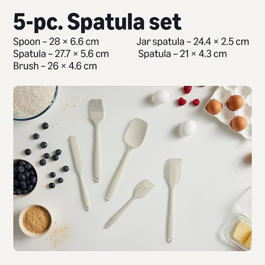 Amazon Basics Silicone Spatulas, 5-Piece Set, BPA-Free, Heat-Resistant and Dishwasher-Safe, Linen Gray
