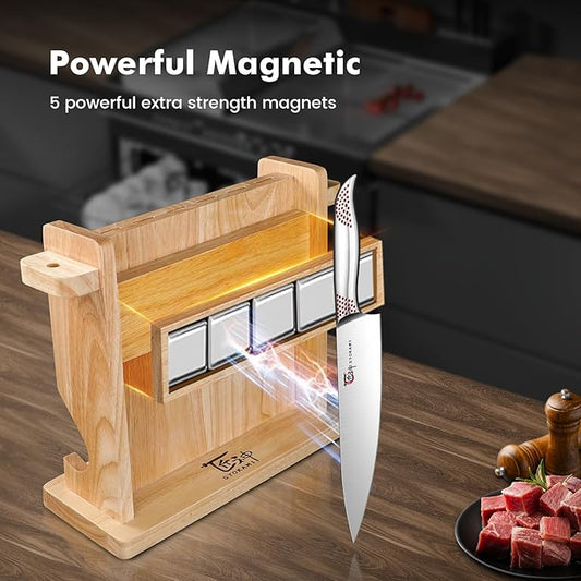 Japanese Knives Set for Kitchen, Magnetic Knife Set with Block and Sharpener, Stainless Steel Knife Set as Gift for Couple, Wedding, Women or Mom with Gift Box, 14 PCS Red Dot