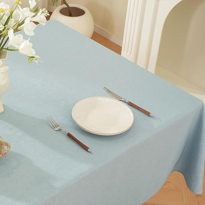 Alsoo Table Cloth Rectangle Table, 60X75 Inch Linen Textured Table Cloth Waterproof Spill-Proof TableCloths Wrinkle Free Fabric Farmhouse Table Cover for Dining Parties Buffets Holidays,Light Blue