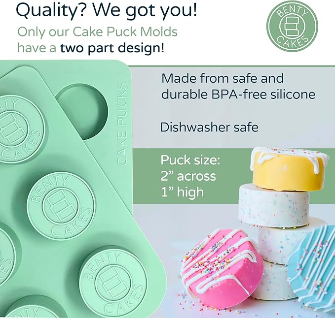 Benty Cakes – The Original CakePuck Bonus Bundle Set – Better than a Cake Pop! Make Chocolate Covered Desserts – BPA Free Silicone – Includes 1 Mold Set, 2 Trays and 2 Scrapers – Green