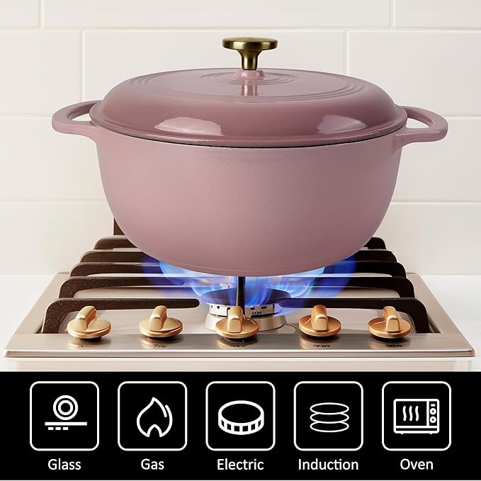 Fijxzct Premium Enameled Cast Iron Dutch Oven for Bread Baking | Non-Stick 5.5QT Oval Bread Oven with Lid | Perfect for Sourdough, Loaf, and Artisan Baking (Round Pink, 5.5 QT)