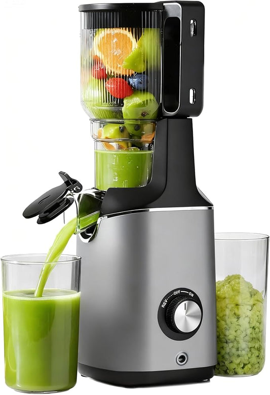 Cold Press Juicer, EUHOMY 5.6" Wide Feed Chute Juice Extractor Machine with 400W, High Juice Yield, Slow Masticating Juicer for Whole Vegetables & Fruits, Deep Gray
