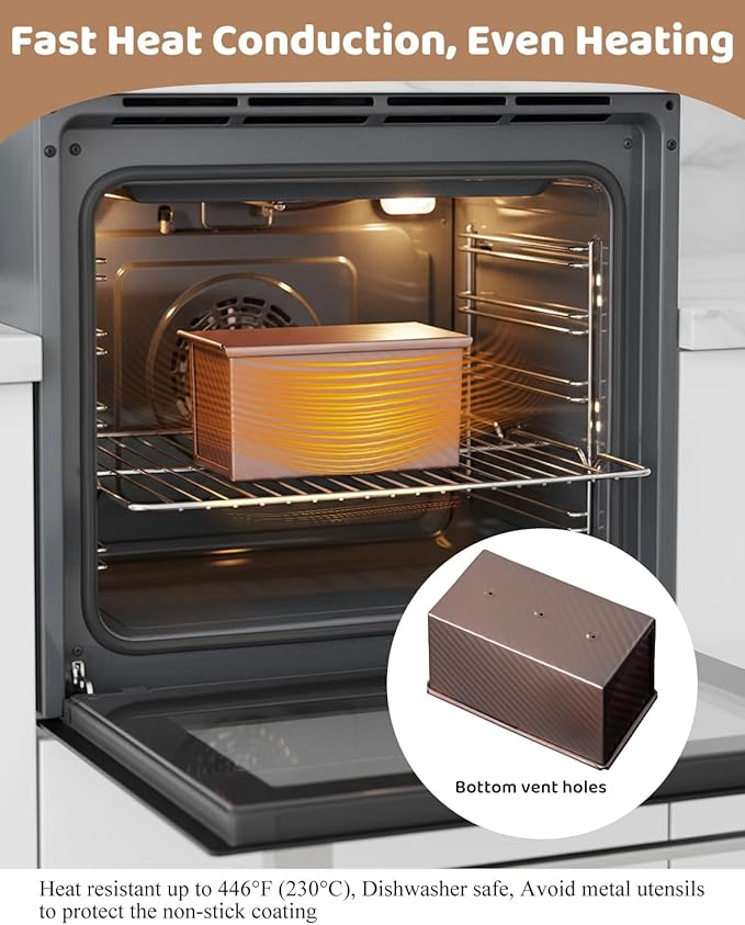 Pullman Loaf Pan with Lid & Dough Scraper Cutter, Nonstick Carbon Steel Bread Baking Pan, Heavy Duty Bakeware, Perfect for Homemade Sandwich, Sourdough, Toast & Cake