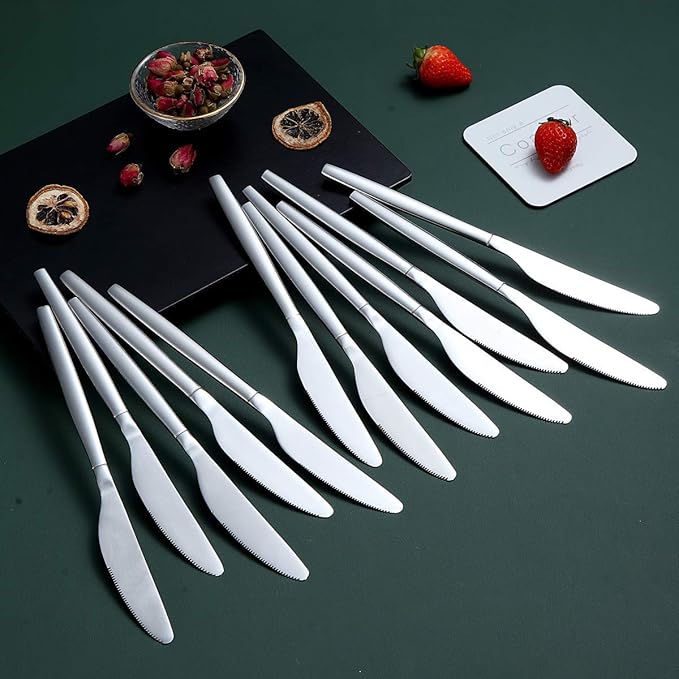 Berglander Dinner Knives Set Of 12, Stainless Steel Shiny Modern Dinner Knife, Butter Knife Table Knives Dishwasher Safe