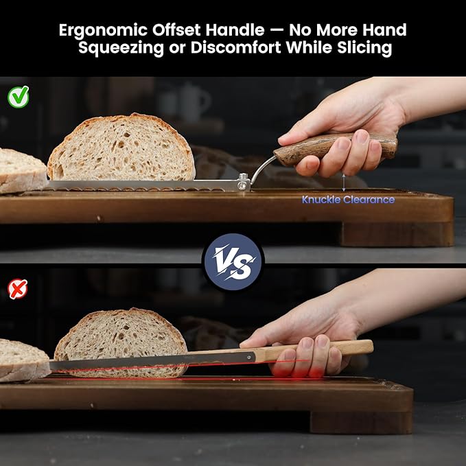 2025 Upgrade Bread Knife for Homemade Bread, World's 1st Real Bow-Design Sourdough Bread Slicer, Razor-Sharp Cutter for Crusty Sourdough & Baguette, 4 Thickness Scale Marks, Christmas gift