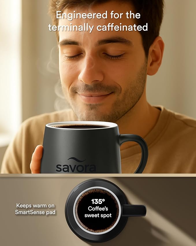 12oz IntelliHeat™ Coffee Mug | Barista’s Choice | Exclusive Wireless SmartSense Pad | Maintains Perfect 135°F | Hand-Crafted Ceramic Mug & Lid | Great for Tea Drinkers | Backed for Life - Black