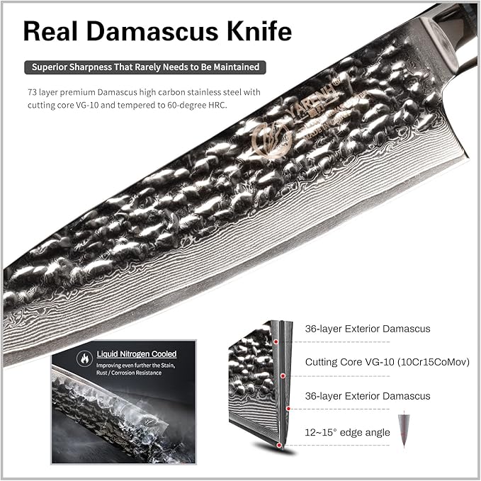 YARENH Cleaver Knife Set with Magnetic Block, Damascus Stainless Steel,73 Layers, 5 Piece Professional Sharp Kitchen Knife Set for Chef, Full Tang, Sandalwood Wood Handle