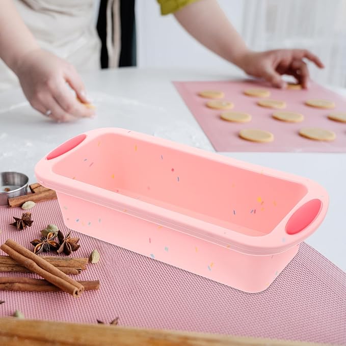 SEWCHICS Silicone Bread Baking Mold and Toast Loaf Pan Non-Stick Pink Rectangular Cake Bake Mold for Home Baking