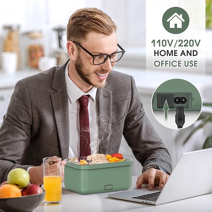 Electric Lunch Box Food Heater Upgrade 3 in 1 Portable Food Warmer 60-100W Leakproof Heated Lunch Box for Adults Car/Truck/Office with 1.8L SS Container Fork Spoon Carry Bag, 12V/24V/110V