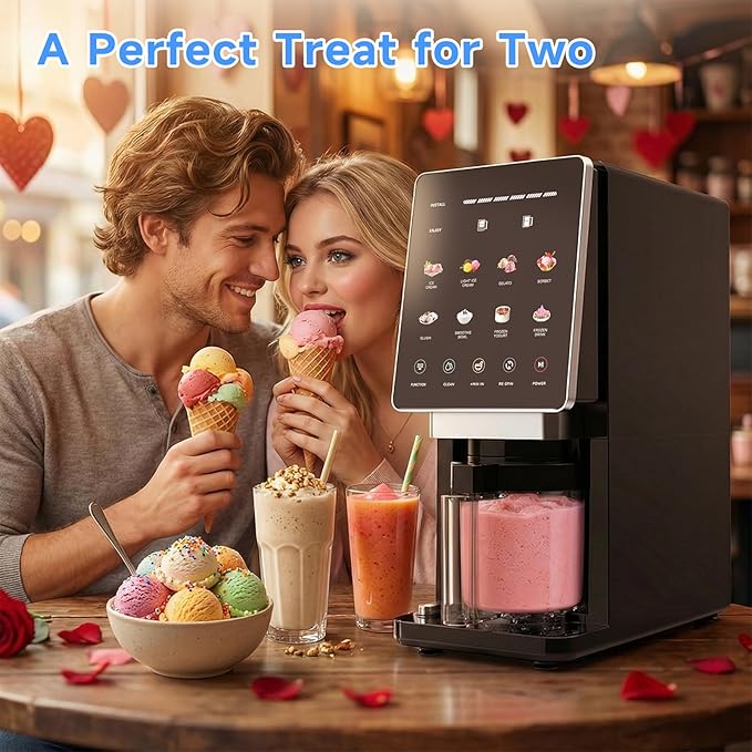 Valentine’s Day Gift – Ice Cream Maker & 10-in-1 Frozen Treat Maker, 20 oz 1 Pint, Mix-In + Re-Spin for Creamier Texture, Gelato/Sorbet/Slushie/Frozen Yogurt/Milkshake/Smoothie Bowls, Recipe Guide