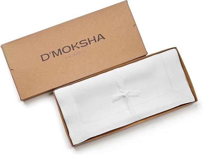 D'Moksha Homes Linen White Table Runner 48 Inches - Classic Hemstitch, 100% Pure Linen Coffee Table Runner 14 x 48 Inch Ideal for Dresser Tables, Valentines, Spring, Easter