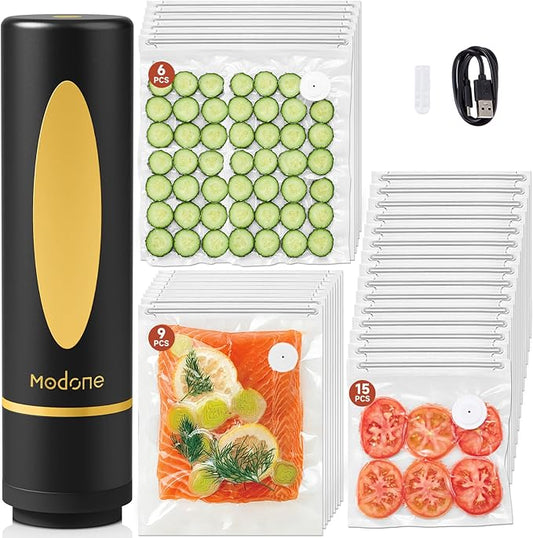 Vacuum Sealer, Food Saver Vacuum Sealer Machine, Compact Handheld Vacuum Sealers with 30 Reusable Vacuum Seal Bags for Freshness Preservation Food Storage