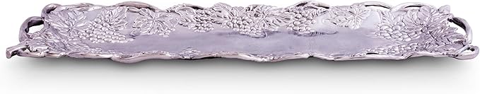 Arthur Court Metal Oblong Serving Tray Grape Pattern Sand Casted in Aluminum with Artisan Quality Hand Polished Designs Tarnish Free 19 inch x 5.5 inch