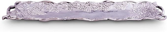 Arthur Court Metal Oblong Serving Tray Grape Pattern Sand Casted in Aluminum with Artisan Quality Hand Polished Designs Tarnish Free 19 inch x 5.5 inch