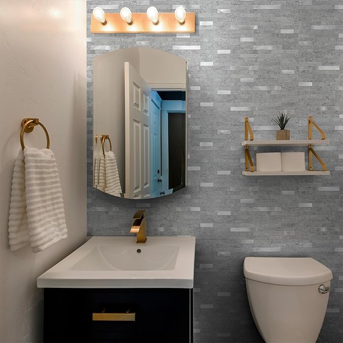 20 Sheets Peel and Stick Backsplash for Kitchen, Slate Gray with Metal Silver Look Stick on Tile Upgrade Your Kitchen Backsplash, RV, Fireplace