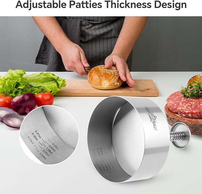 Hamburger press patty maker,304 Stainless Steel Burger Press, Non-Stick Patty-Making molds Suitable for Beef, Vegetables, and Burgers. BPA-Free,Dishwasher Safe (4")