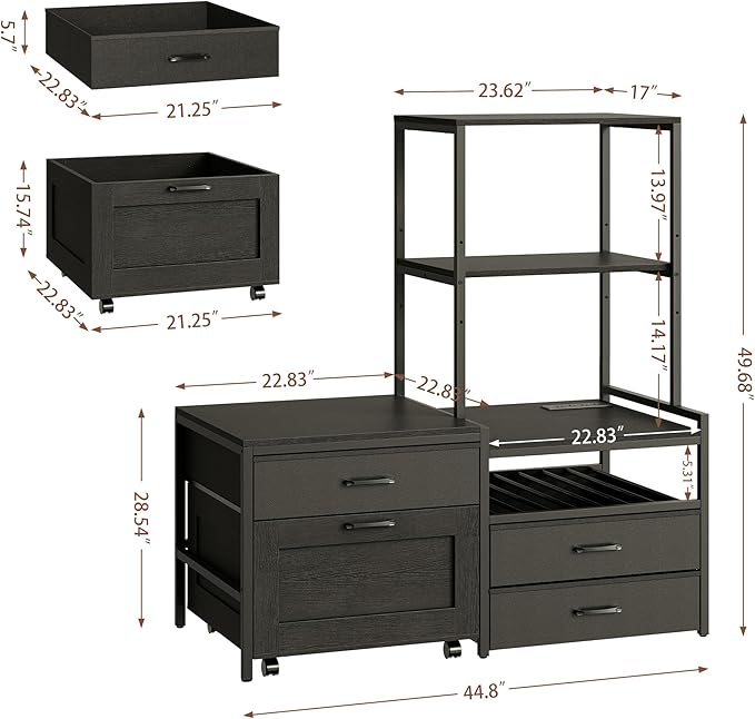 Mini Fridge Stand with Wine Rack, Kitchen Bakers Rack with Power Outlet, Microwave Oven Stand, Coffee Bar, Movable Drawers, for Dorm,Office, Black HB04BXB
