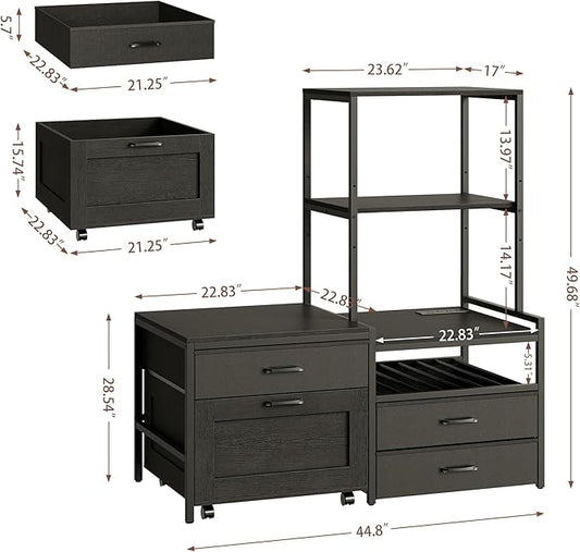 Mini Fridge Stand with Wine Rack, Kitchen Bakers Rack with Power Outlet, Microwave Oven Stand, Coffee Bar, Movable Drawers, for Dorm,Office, Black HB04BXB