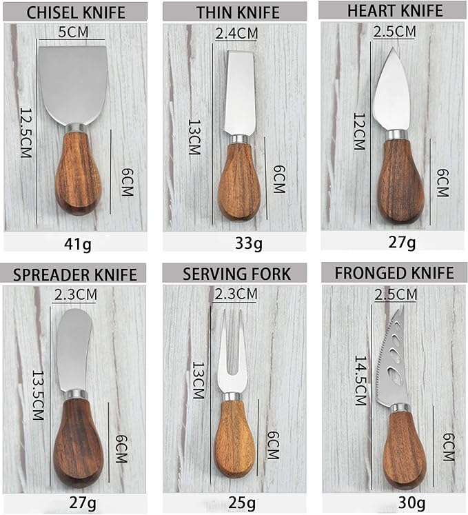 Cheese Knives Set, 6-Piece Stainless Steel Cheese Knife Collection with Cheese Slicer Cheese Cutter Cheese Fork,Cheese Spreading Knife for Charcuterie Boards and Cutlery Gift Set