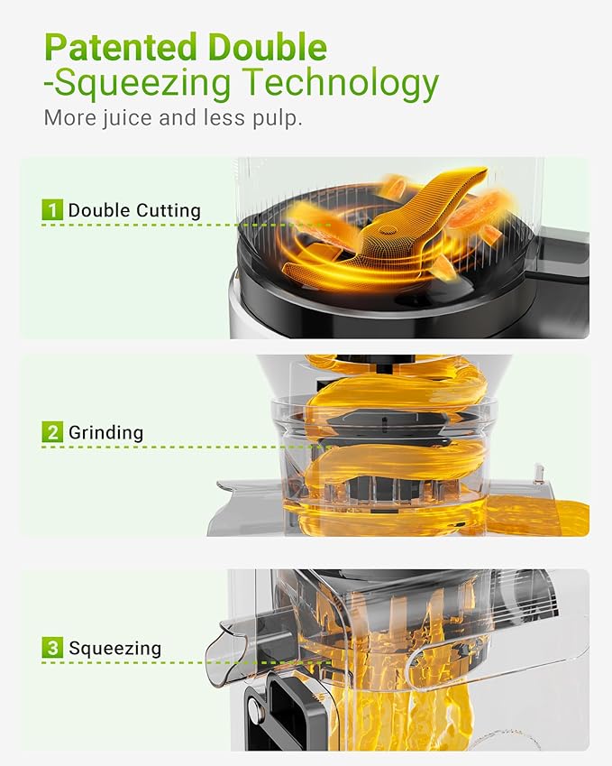 Cold Press Juicer Machines – 6.5'' Large Feed Chute for Whole Fruits & Vegetables, High Juice Yield, Easy To Clean