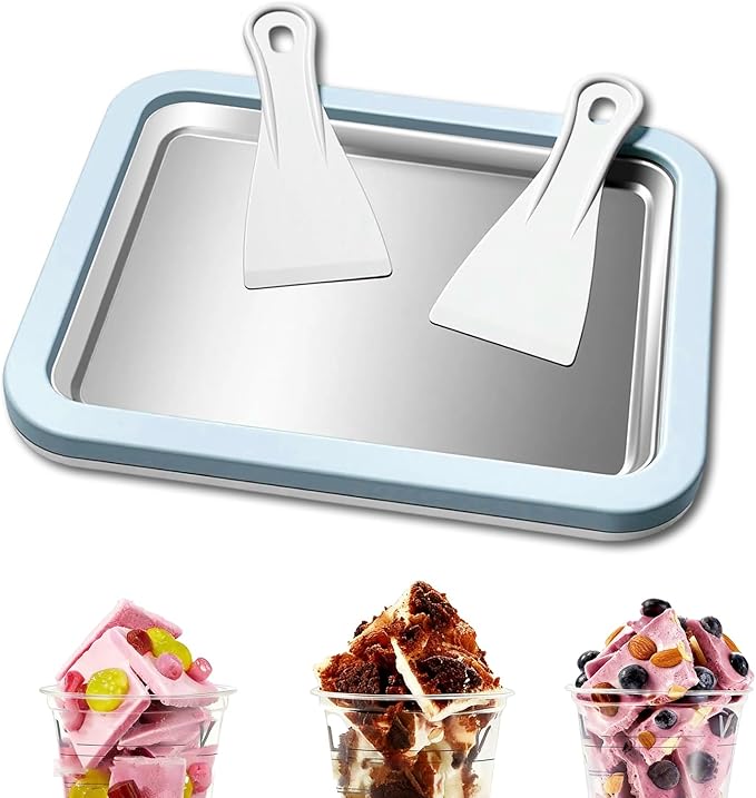 Rolled Ice Cream Maker, At-Home Instant Ice Cream Maker Machine Kit with 2 Spatulas, Parent-Child DIY for Ice Cream/Yogurt/Sorbet (Light Blue)