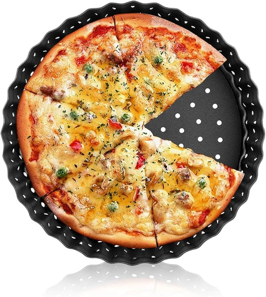 Agatige Pizza Pan with Holes for Oven, Non-stick Bakeware Pizza Tray Black Pizza Pan with Removable Bottom for Make Kinds of Pizzas or Pies (8 in)