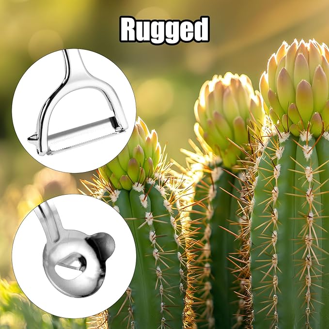 3pcs Cactus Peeler Tools, Stainless Steel Cactus Peeling Knife and Peeler Spoon, Long Handle Pelador de Nopales, Sliced Noodle Vegetable Paring Cutter with Hole for Kitchen Cooking Gadgets