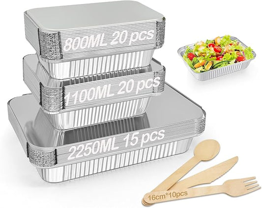 Notwoe® 55 Pack Disposable Aluminum Pans with Lids, 12x8 and 8x6 Square 8x5 Square Combo Set, Disposable Baking and Cake Pan. (55 Pack W-Lids)