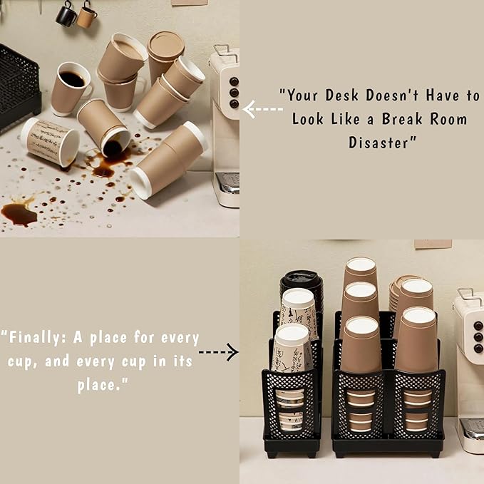 Coffee Cup Holder,Cup Lid Dispenser and Organizer Display Stand,Cup Display Stand on Restaurant,Bathroom,Kitchen,Coffee Shop.Suitable for Cups Ranging from 12 to 32 oz,3Slots