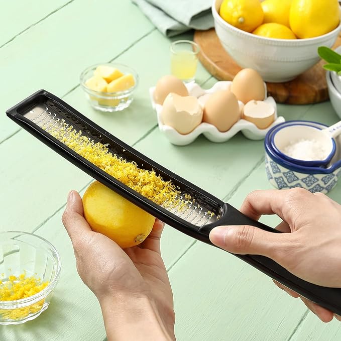 Spring Chef Premium Handheld Zester/Fine Grater, Black & Stainless Steel Rectangular Measuring Spoons, Set of 7-2 Product Bundle