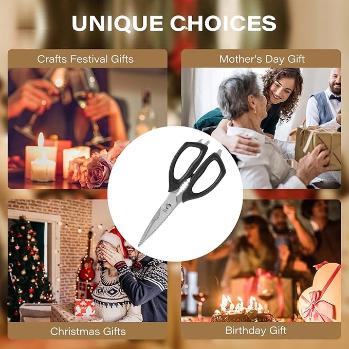 Kitchen Scissors Come Apart Kitchen Shears Premium Stainless Steel Scissors for Food Heavy Duty Shears for Chicken Bone Nutcracker Bottle Can Opener 02B