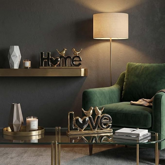 Love Sign Decor,Gold Room Decor Aesthetic, Knick Knack Shelf,Bird Decor, Boho Bookshelf,Abstract Statue,for Living Room,Bedroom, Contemporary Tv Stand Set of 2 (2, Gold Black)