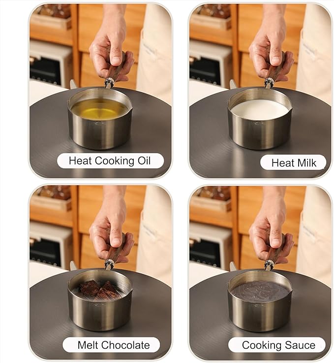 Food grade Stainless Steel Mini Butter Warmer, Mini Milk/Coffee Warmer, 8.5 oz (250 ml) Milk Warmer, Small Baby Food Warmer with Dual Spouts, Chocolate Melting Pot