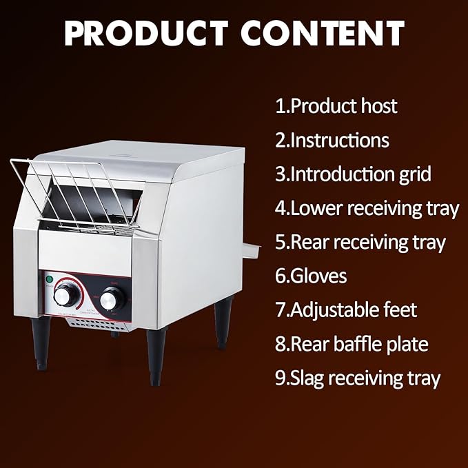 Commercial Conveyor Toaster, 450 Slices/Hour Stainless Steel Toaster Oven with Dual Heating & 7-Speed Belt for Bagels/Buns/Bread in Cafes/Buffets