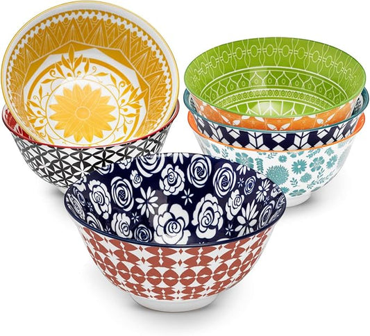 Annovero Cereal Bowl - Dishes for Serving Soup, Salad, Breakfast - Decorative Colorful Porcelain Bowls for Kitchen - Microwave, Dishwasher, Oven Safe - Zero Lead & Cadmium - 23 Oz - Set of 6