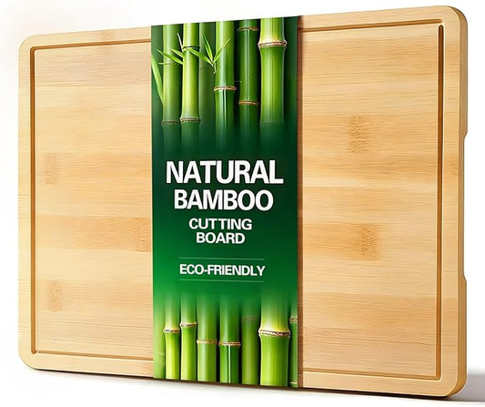 Zarler Bamboo Cutting Boards for Kitchen, 15.5x10.5 Durable Wood Cutting Board with Juice Grooves and Handles, Wooden Chopping Board for Meal Prep, XL Size, Ideal Kitchen Gift