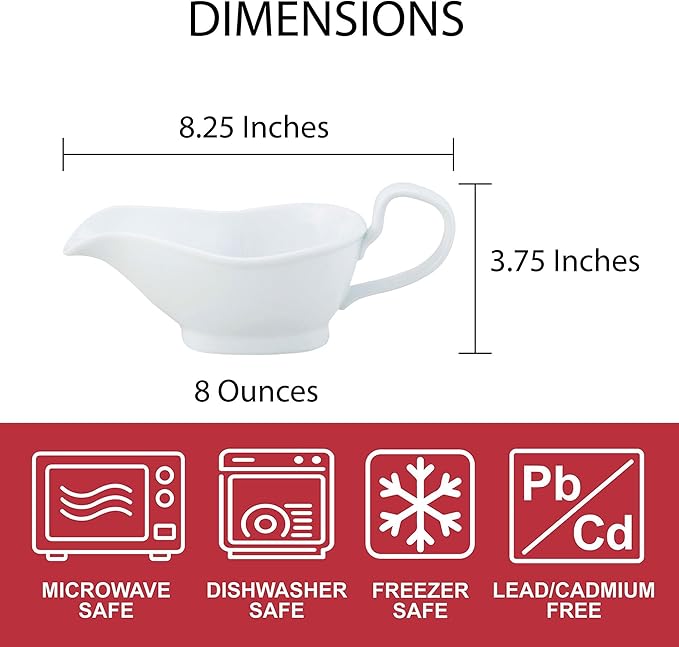 HIC Kitchen Gravy Boat, Fine Porcelain, Pedestal Stand Design, 8-Ounce Capacity For Gravy, Sauce, Au Jus, Dressing, Holiday Meals, And Entertaining