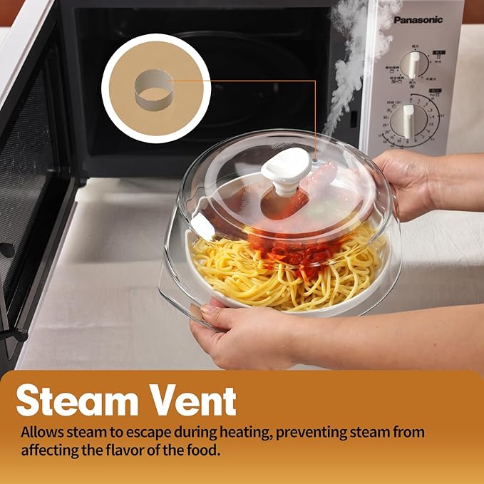 ACEPRUT New Upgrade Glass Microwave Splatter Cover for Food with Ceramic Handle & Screw, 100% Food Grade, Plastic-free, BPA Free, Dishwasher Safe