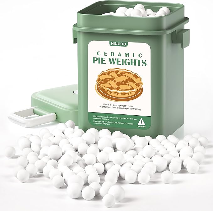 NINGOO Pie Weights for Baking Crust, 1.3LB Reusable Ceramic Pie Beans with Storage Box, Blind Bake Pie Weights, Pie Crust Weights, Pastry Tools for Baking