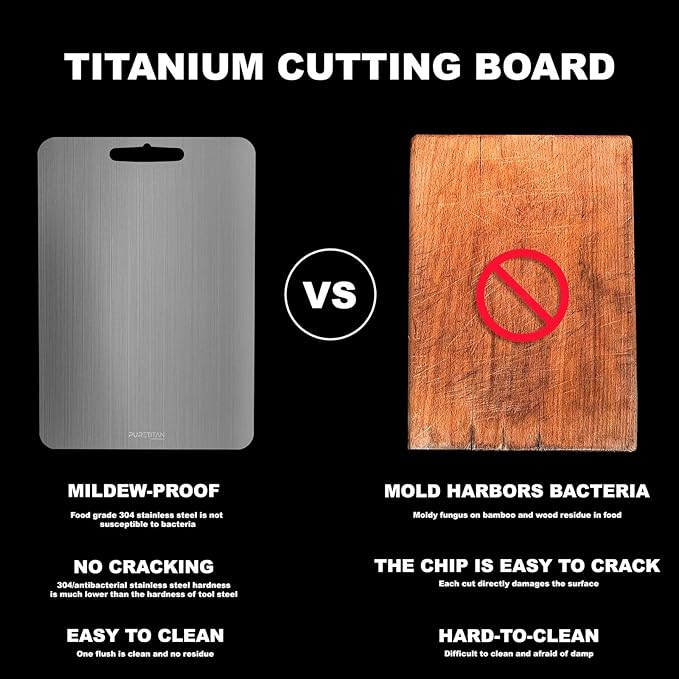 Pure Titan® Non-Porous Titanium Cutting Board – Superior Hygiene, Dishwasher Safe & Non-Slip | Ideal for Chefs, Raw Meat, and Camping | Premium Culinary Investment (L)