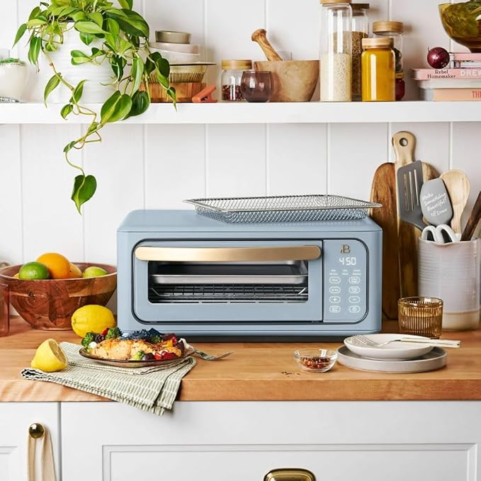 Beautiful by Drew Infrared Air Fry Toaster Oven 1800W with 9-Slice Capacity and Multi-Function Cooking (CORNFLOWER BLUE)